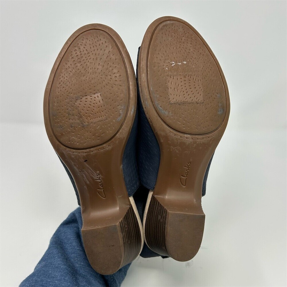 Clarks Valarie James Blue Slingback Ankle Strap Sandals Size 8.5 Wide Block Heel - Picture 9 of 12